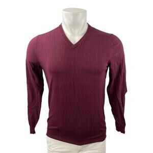 Massimo Dutti Men's Red Silk Elbow Pad V Neck Long Sleeve Sweater Top Size S